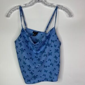 Rue 21 Blue Butterfly Lisa Frank Style Cropped Y2K Tank Top Size Small